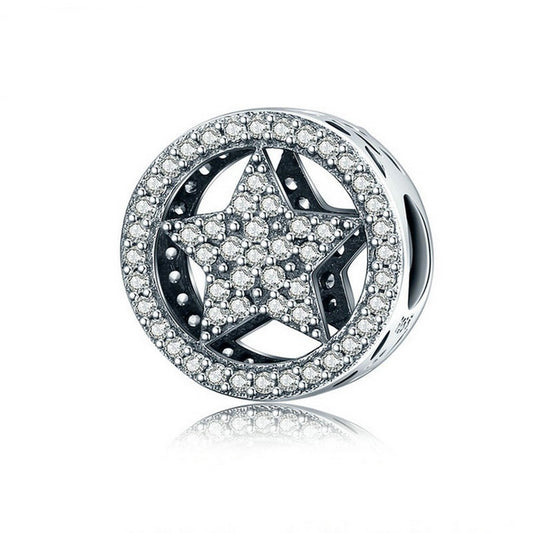 PAHALA 925 Strling Silver Charming Star Round with Crystals Charms Fit Bracelets Necklace