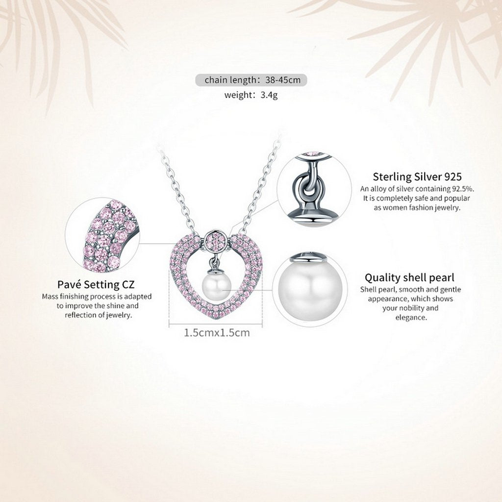 PAHALA 925 Sterling Silver Sparking Pink Crystals Clear CZ Pendant Necklace