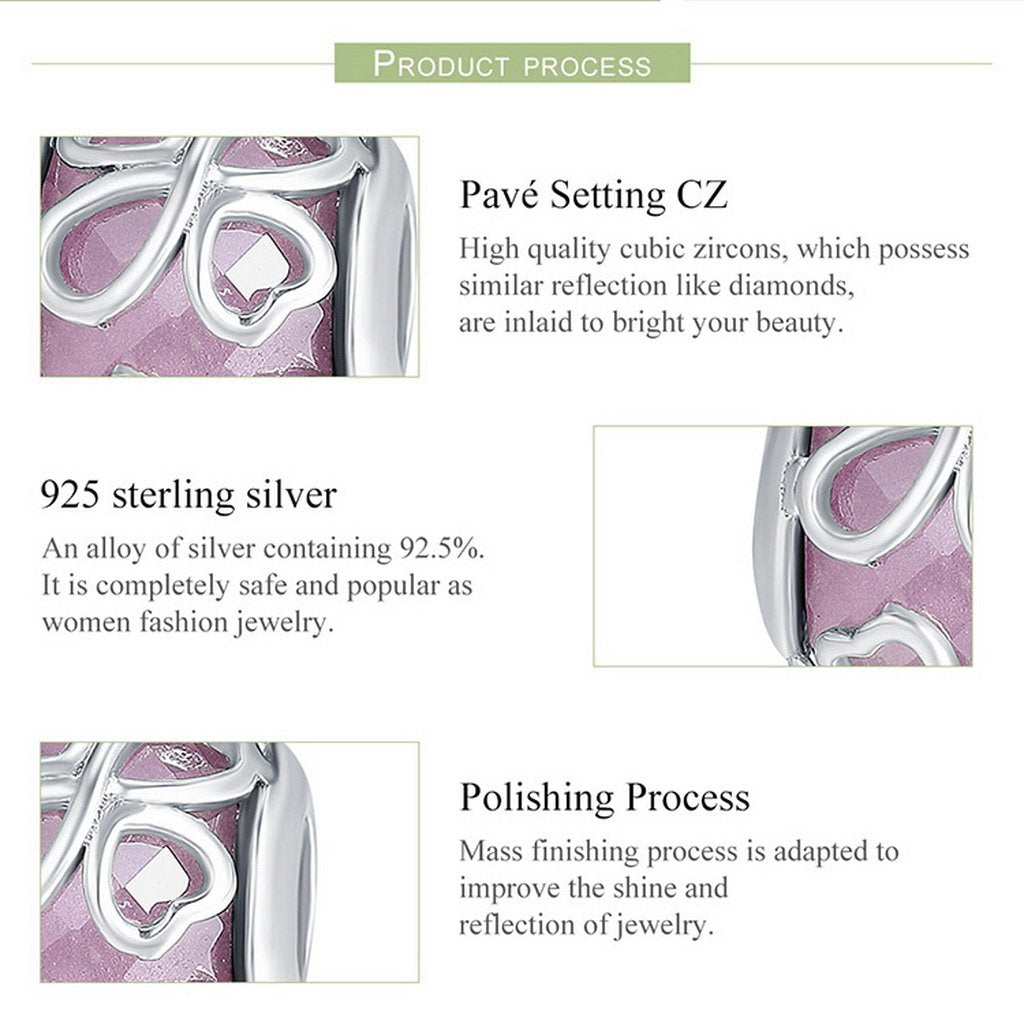 PAHALA 925 Sterling Silver Endless Love Pink Crystal Charm Bead Fit Bracelet