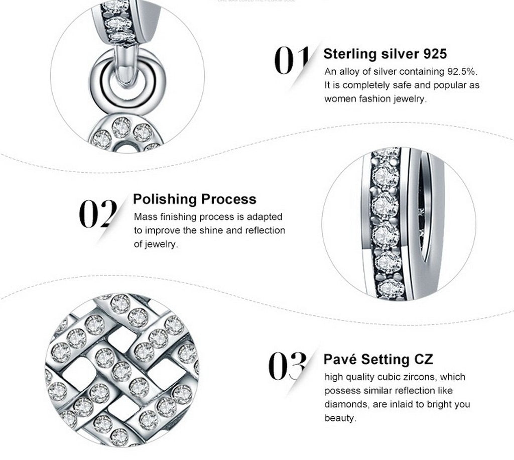 PAHALA 925 Sterling Silver Sparking Knot with Crystals Charms Beads