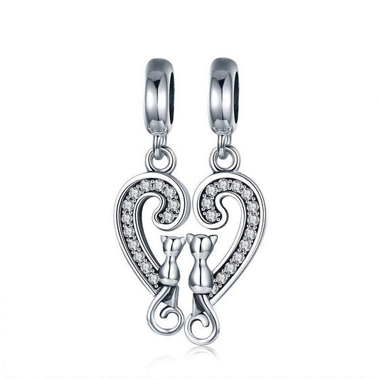 PAHALA 925 Strling Silver Sweet Heart Lovely Cat with Crystals Charms