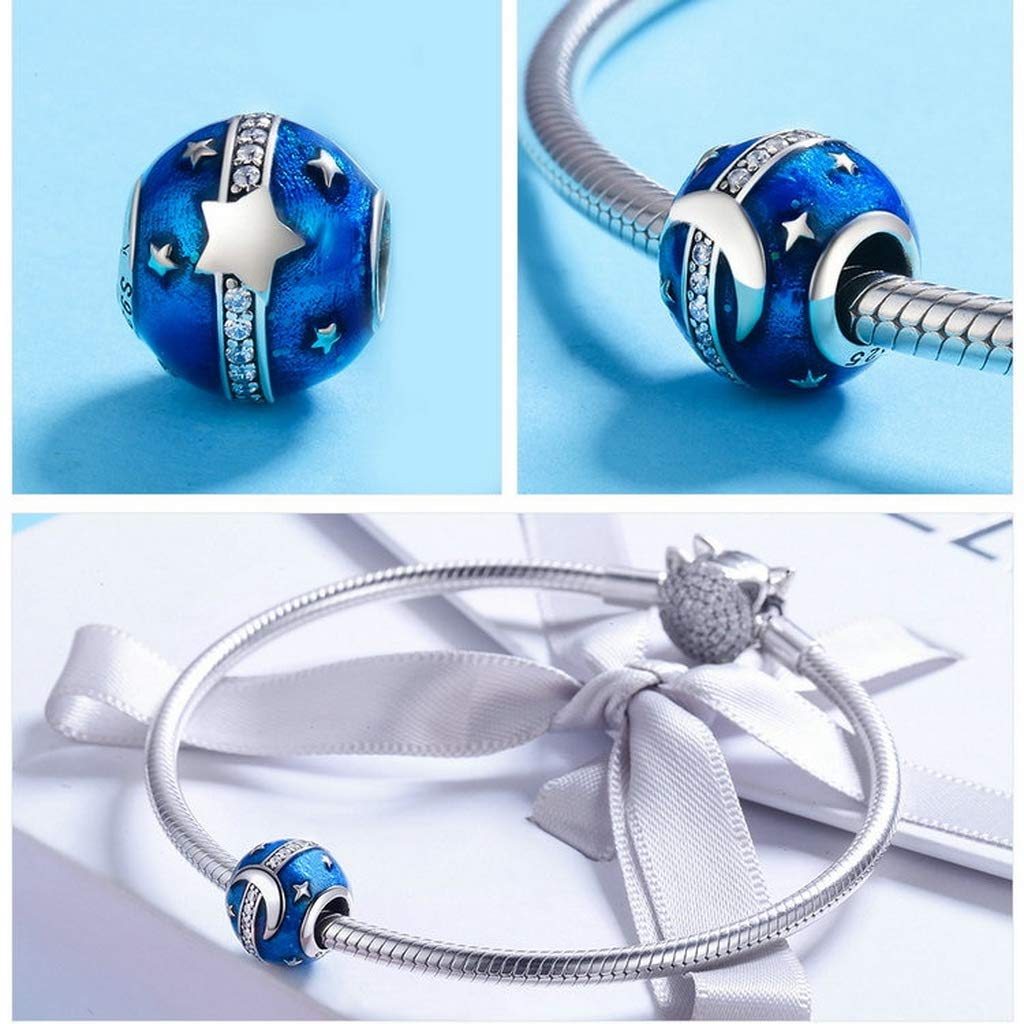 PAHALA 925 Strling Silver Blue Enamel Star and Moon Charms Charm