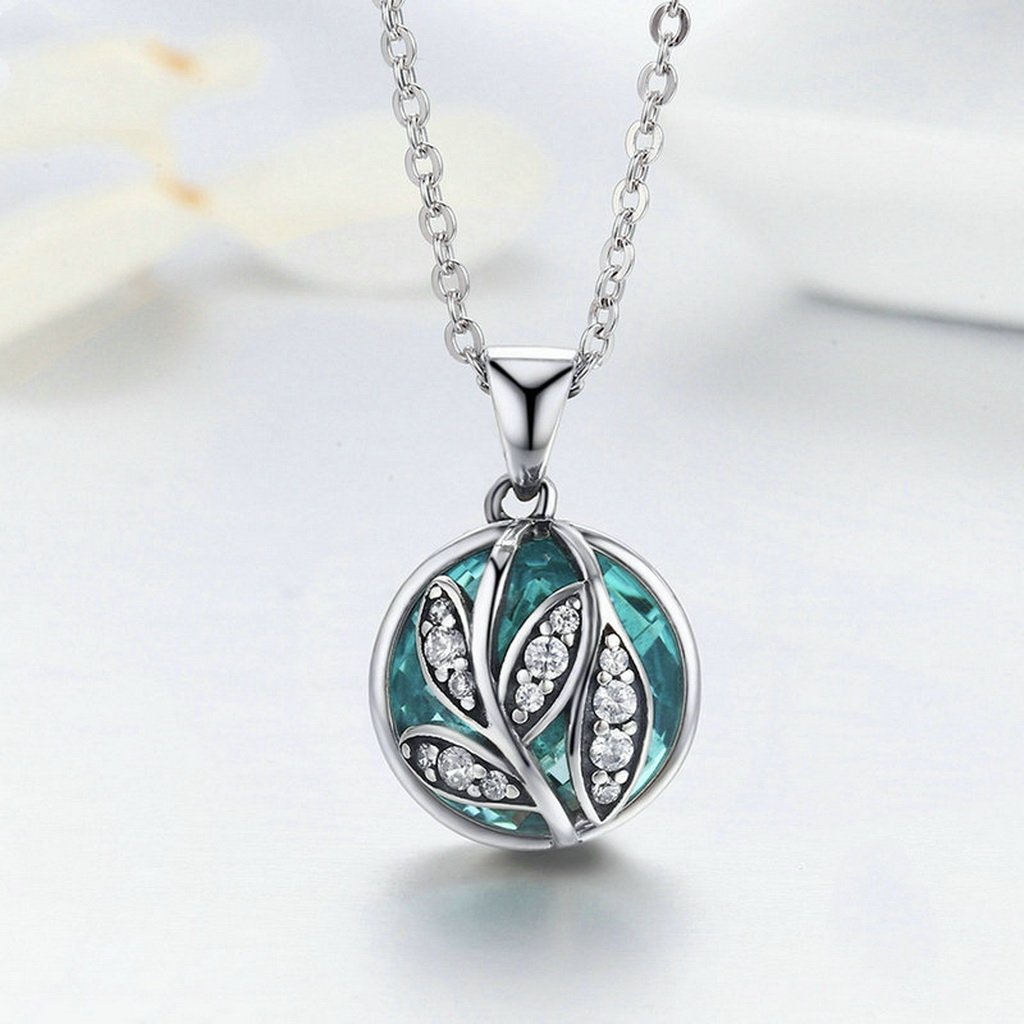 PAHALA 925 Sterling Silver Tree with Green Crystal Clear CZ Pendant Necklace