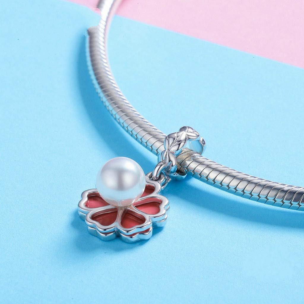 PAHALA 925 Strling Silver Enamel Freshwater Pearl Clover Pendant Charms Beads