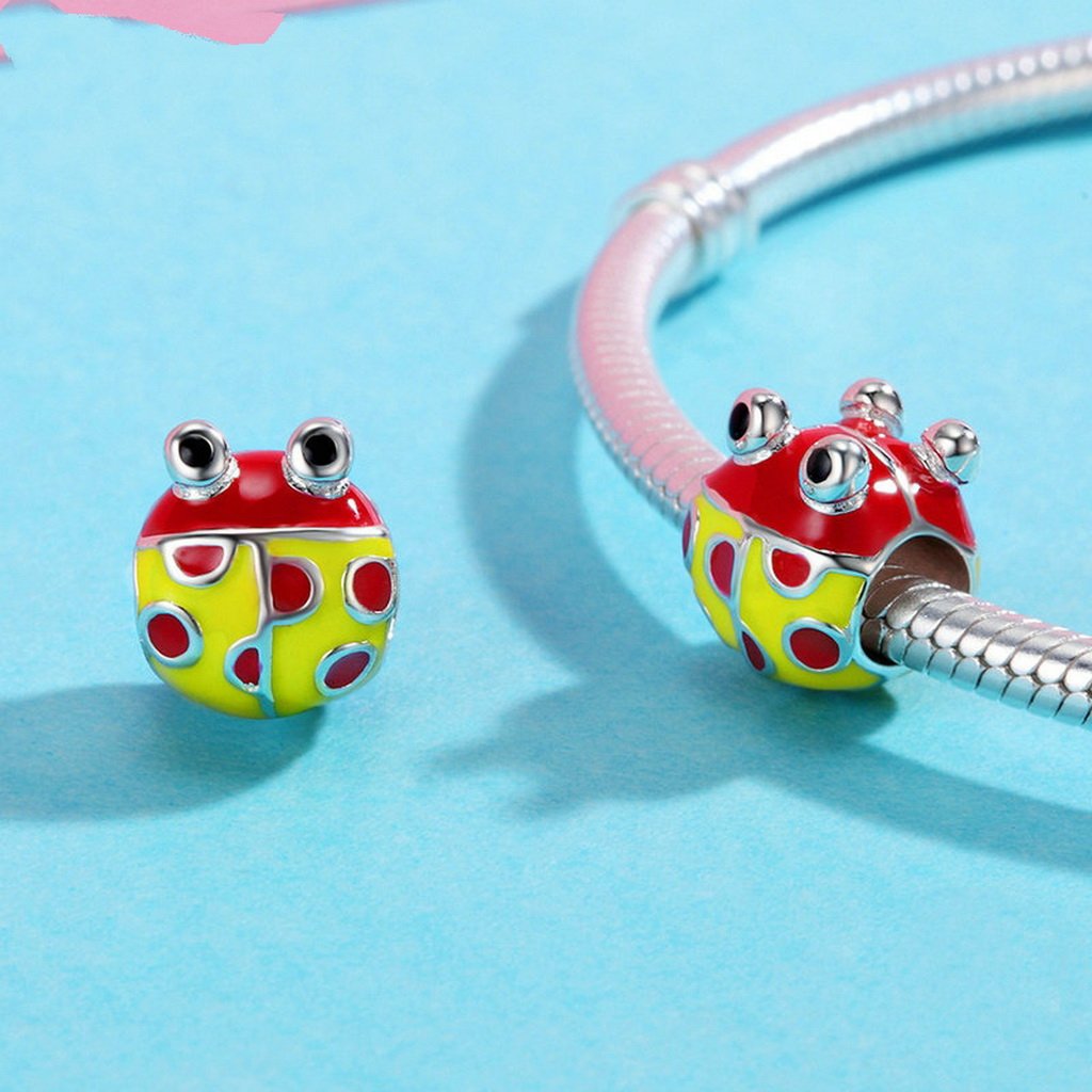 PAHALA 925 Sterling Silver Lovely Ladybug Red Yellow Enamel Charm Bead