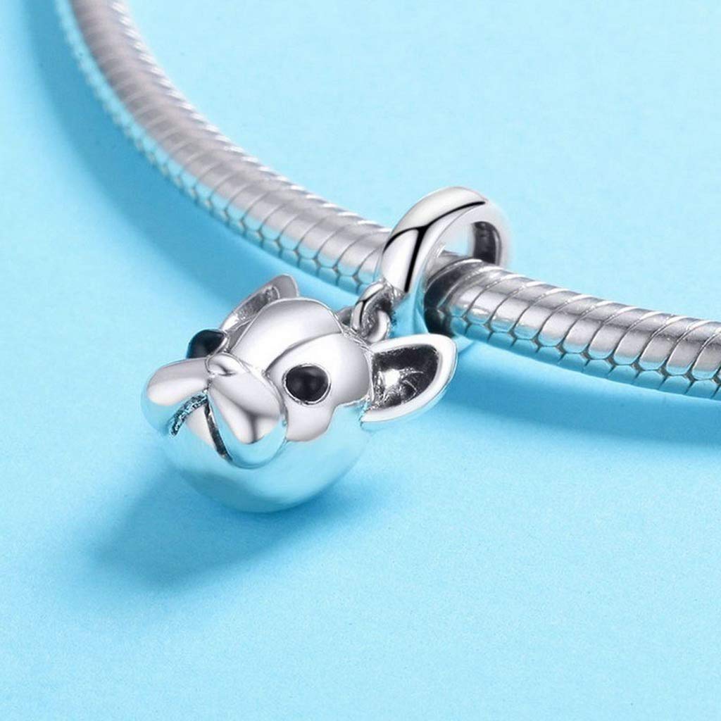 PAHALA 925 Strling Silver Cute Bulldog Pendant Charm Bead