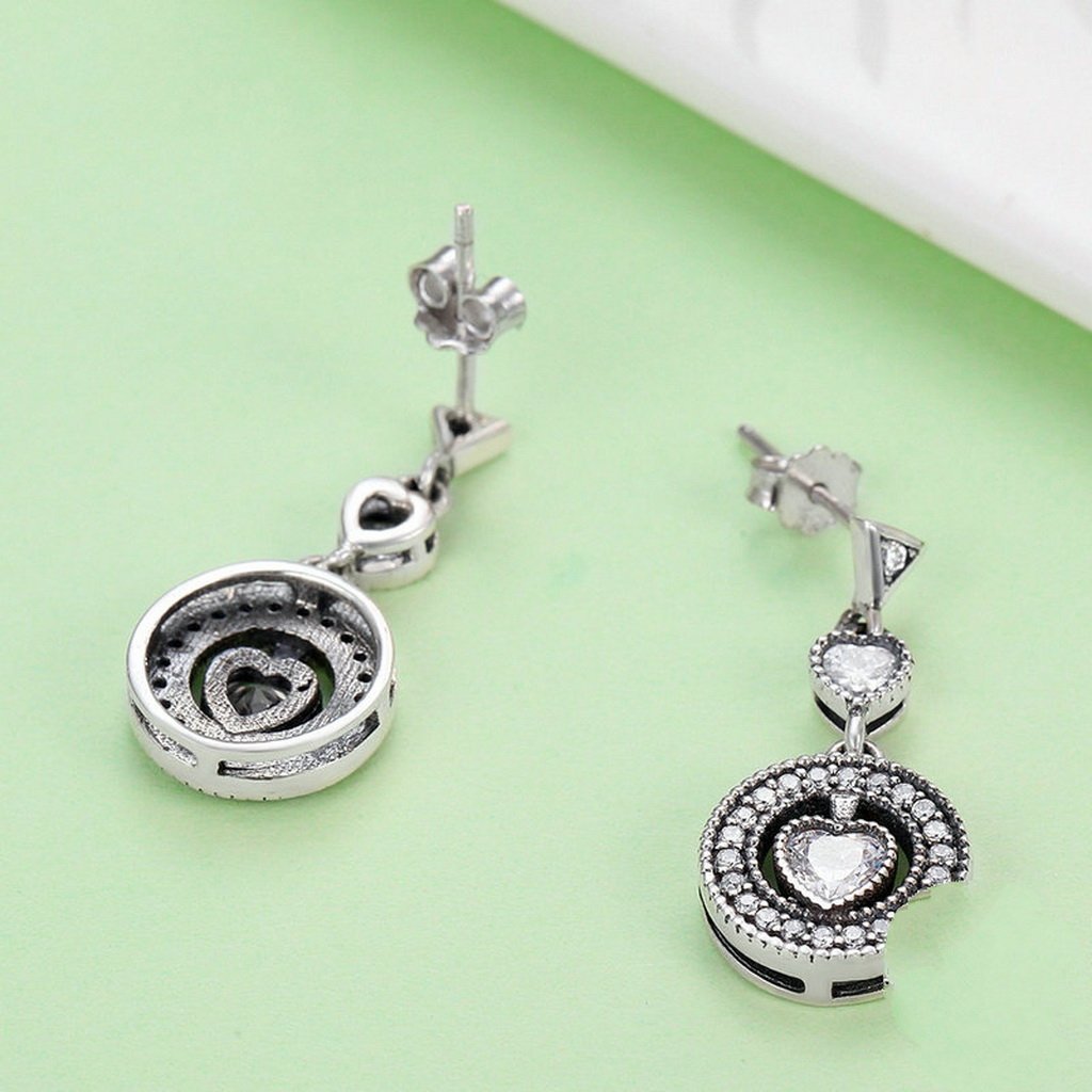 PAHALA 925 Sterling Silver Classical Round With Heart Crystals Party Wedding Long Drop Earrings