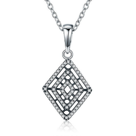 PAHALA 925 Sterling Silver Geometric Lines with Crystals Clear CZ Pendant Necklace