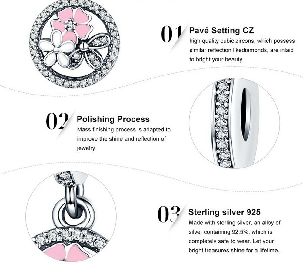 PAHALA 925 Strling Silver Blooms Enamels with Crystals Charms Fit Bracelets Necklace