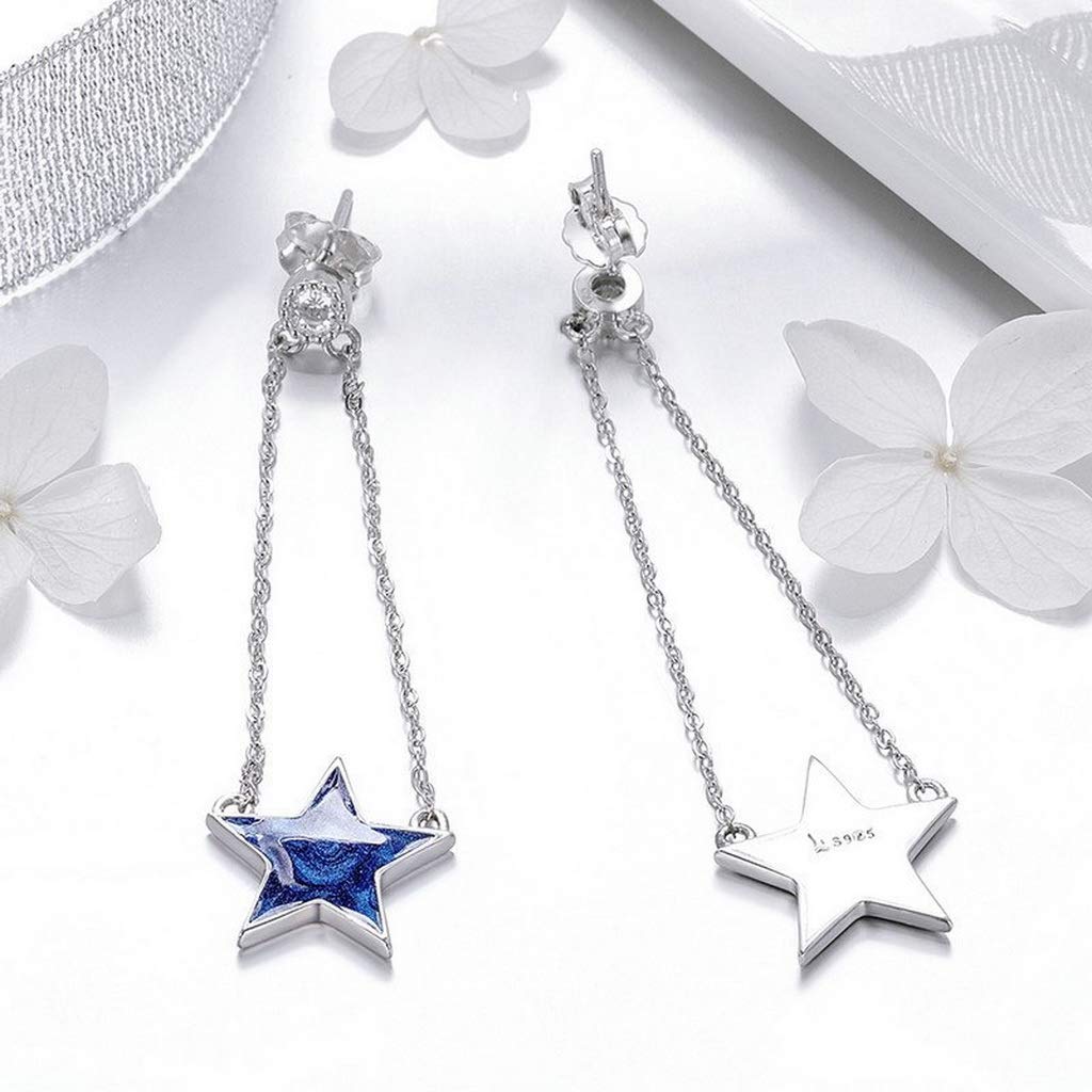 PAHALA 925 Sterling Silver Sparkling Star Chain Dangle Drop Earrings