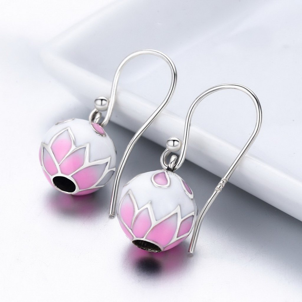 PAHALA 925 Sterling Silver Pink Enamel Flowers Drop Earrings