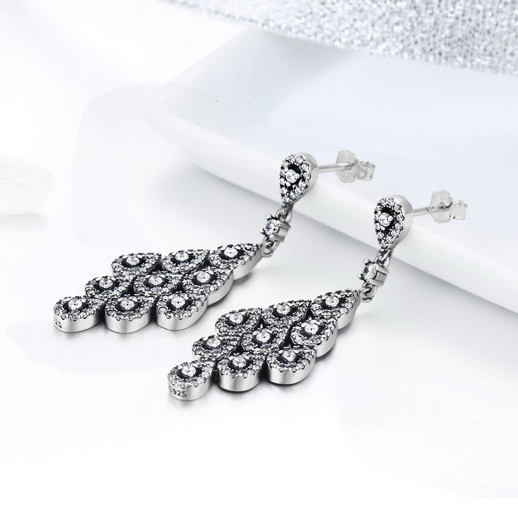 PAHALA 925 Sterling Silver Cascading Glamour With Crystals Long Drop Earrings