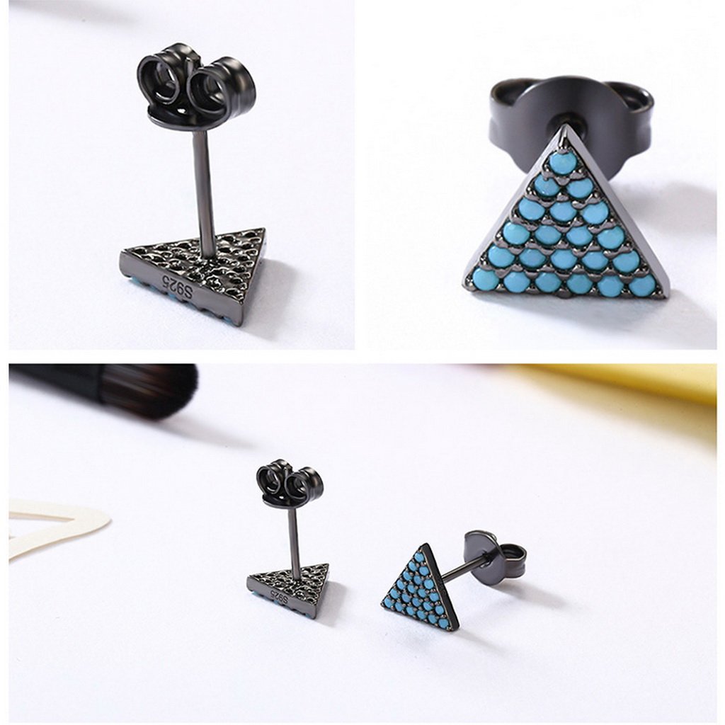 PAHALA 925 Sterling Silver Unique Triangle With Blue Crystals Party Wedding Stud Earrings