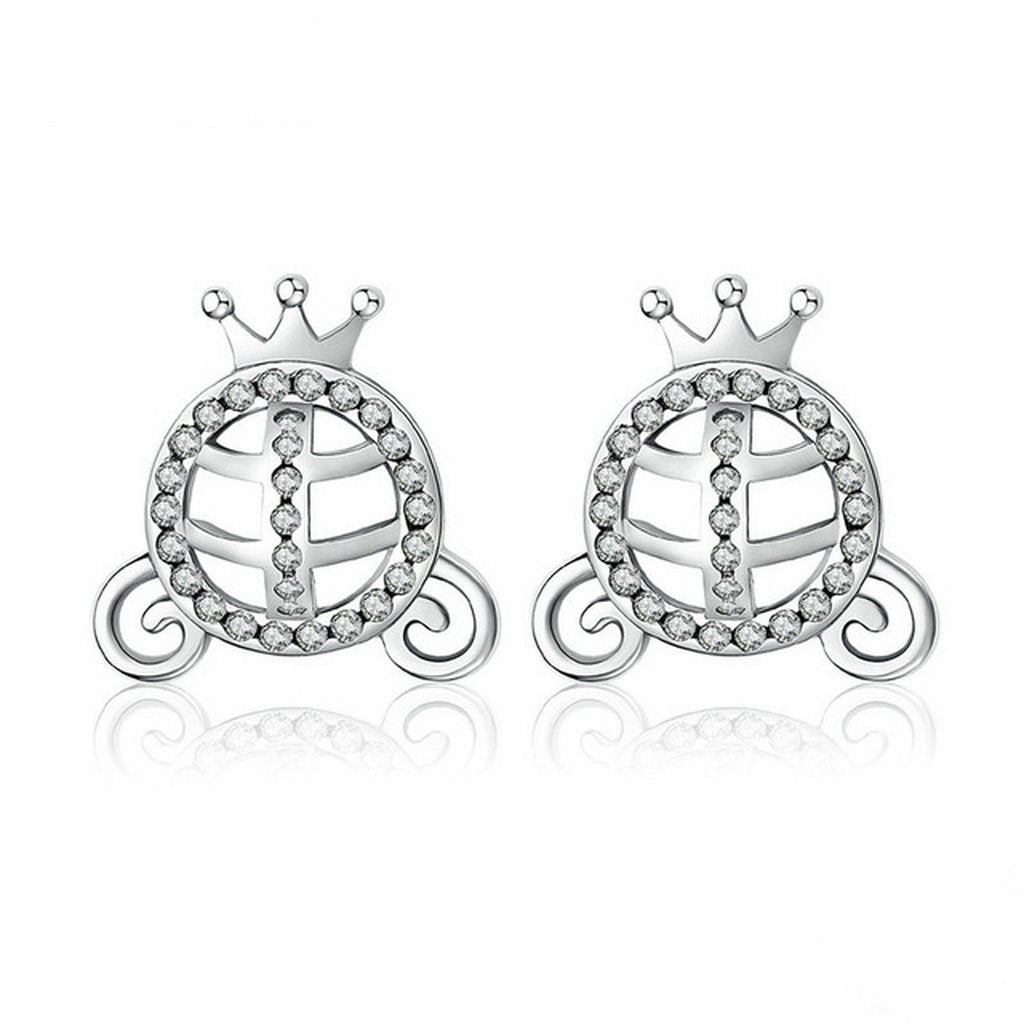 PAHALA 925 Sterling Silver Princess With Crystals Party Wedding Stud Earring
