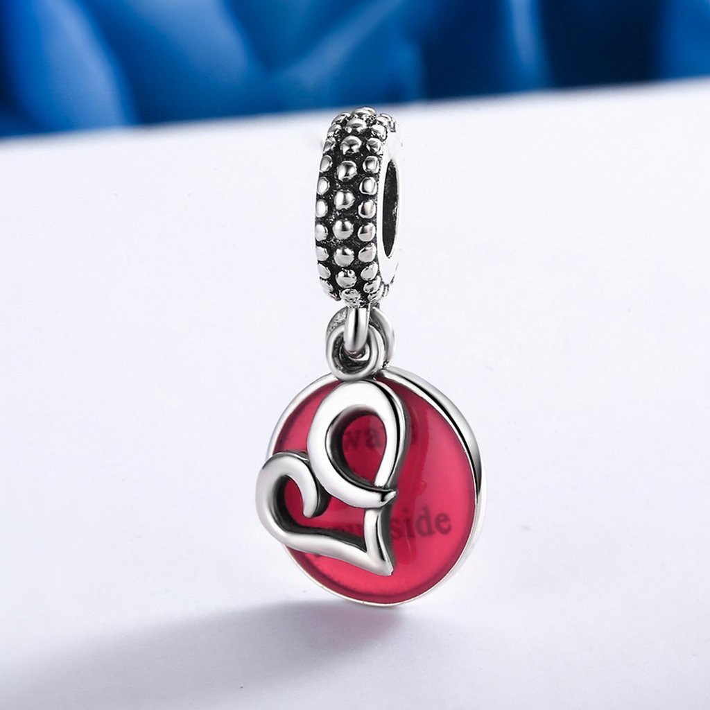PAHALA 925 Strling Silver with You Red Heart with Crystals Charms Fit Bracelets Necklace