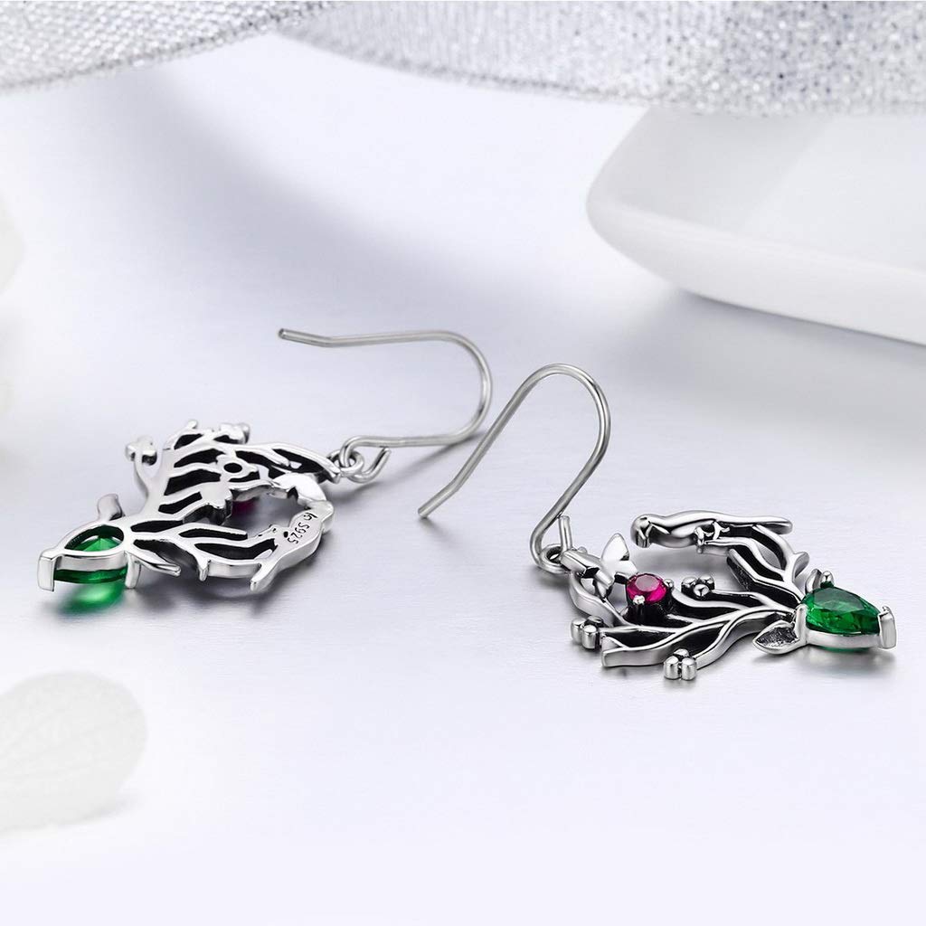 PAHALA 925 Sterling Silver Elk Legend Crystal Tree Leaves Earrings