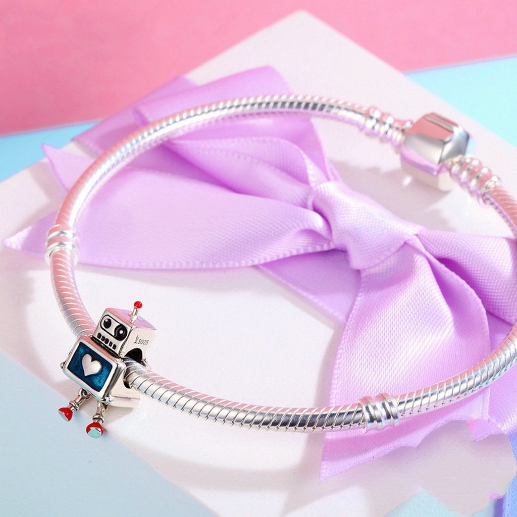 PAHALA 925 Sterling Silver Cute Robot Colorful Enamel Charm Bead