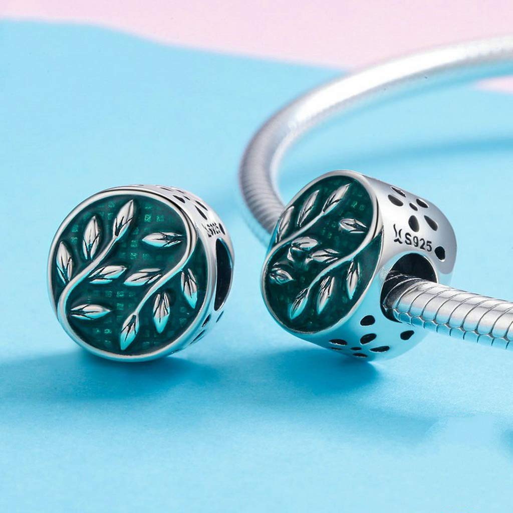 PAHALA 925 Strling Silver Green Enamel Tree Leaves Charms Beads