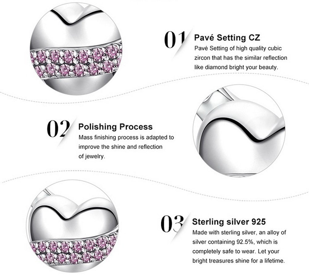 PAHALA 925 Strling Silver Ribbon Hug Heart with Pink Crystals Charms Fit Bracelets Necklace