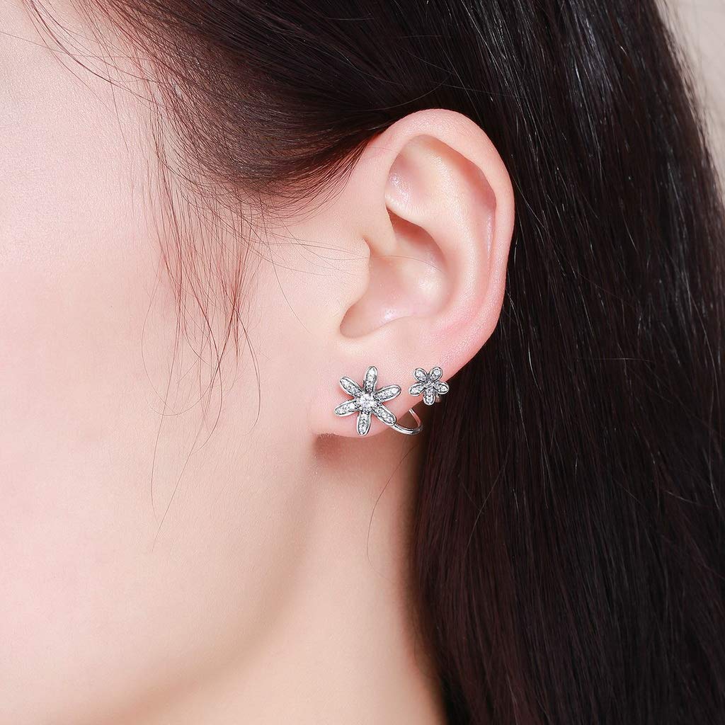PAHALA 925 Sterling Spring Flower Daisy With Crystals Stud Earrings