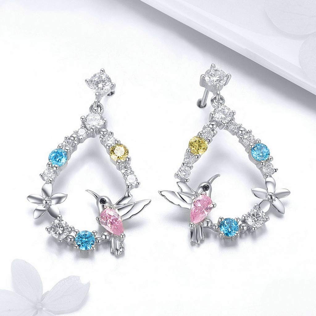 PAHALA 925 Sterling Silver Hummingbird Colorful CrystalS Stud Earrings