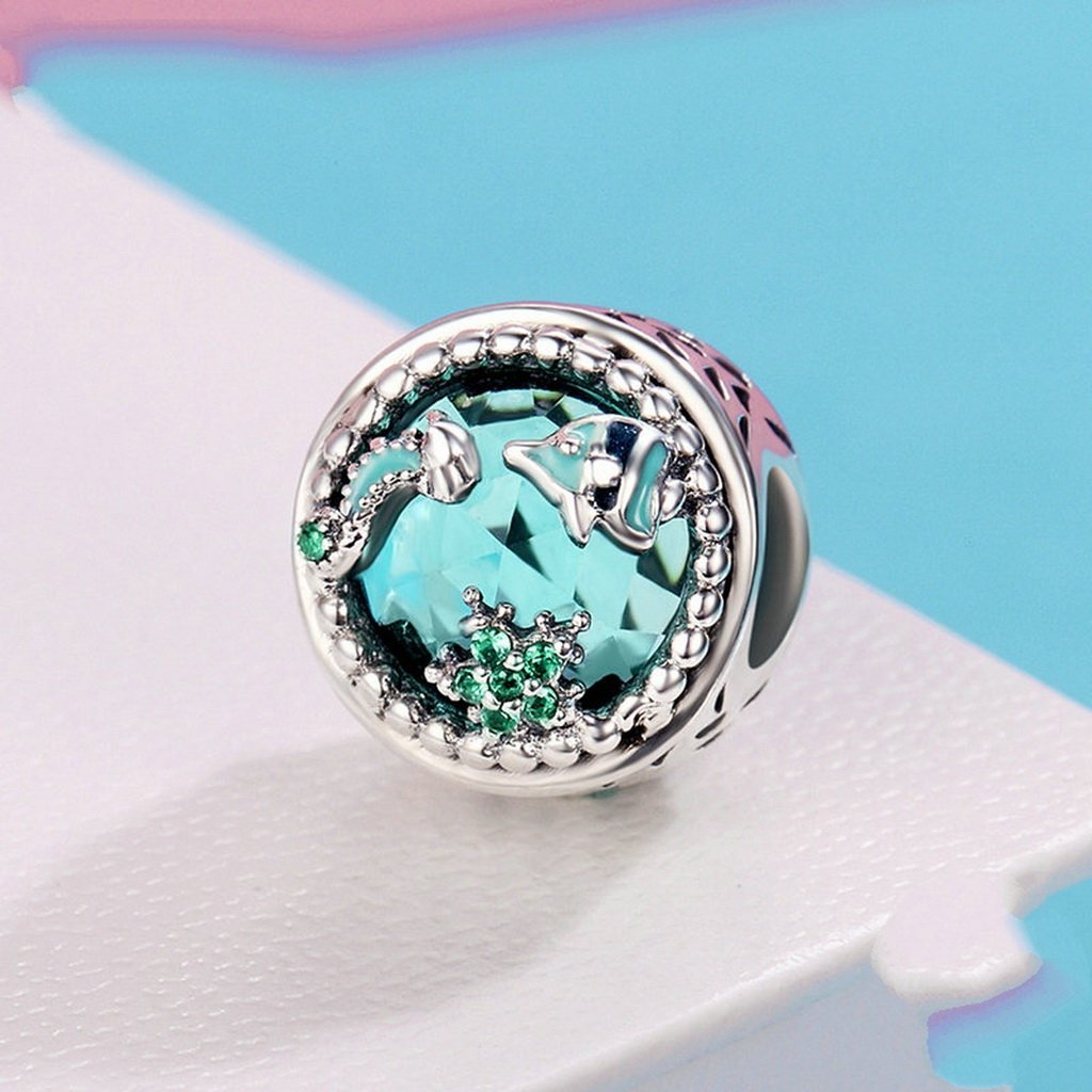 PAHALA 925 Sterling Silver Mystery Ocean Blue Crystal Charm Bead Fit Bracelet