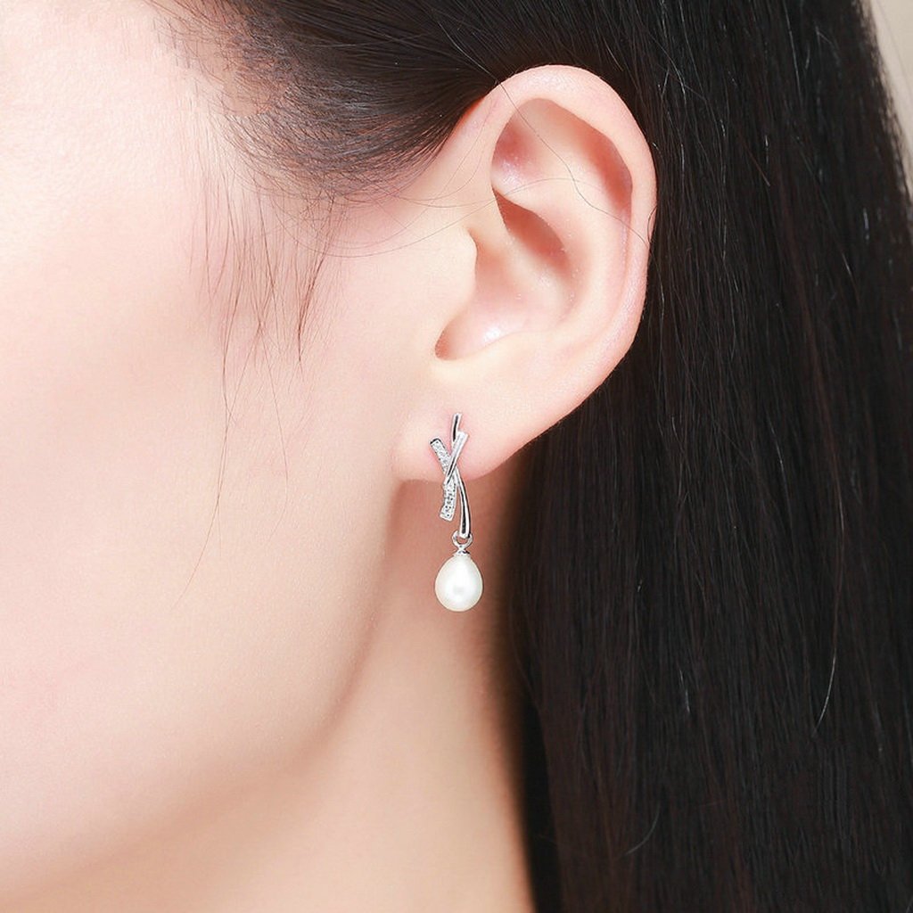 PAHALA 925 Sterling Silver Sparking Freshwater Pearl Party Wedding Drop Earrings
