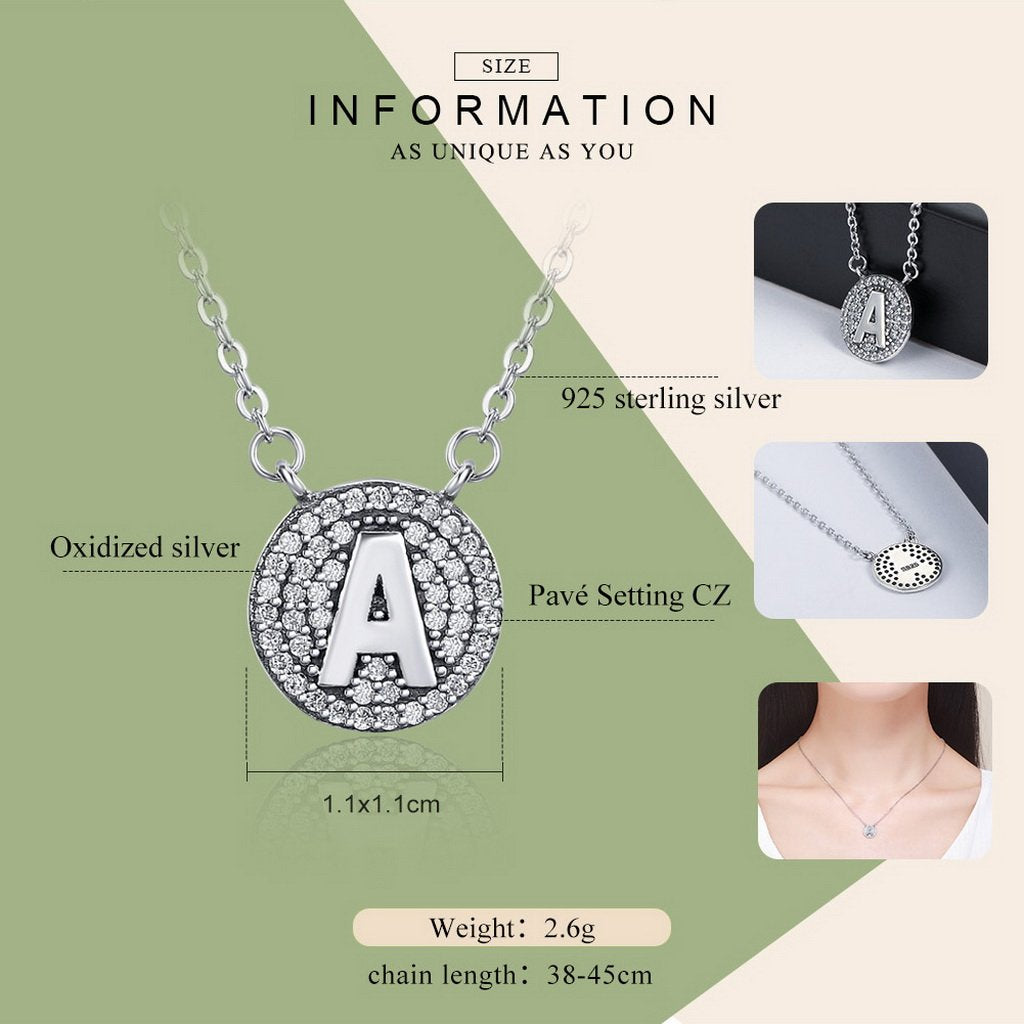PAHALA 925 Sterling Silver Unique Letter A with Crystals Pendant Necklace