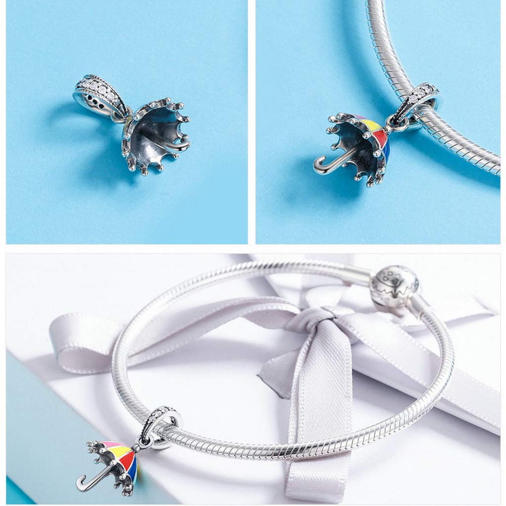 PAHALA 925 Strling Silver Color Enamel Umbrella Crystal Charms