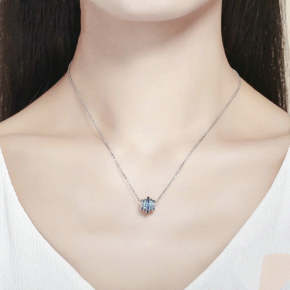 PAHALA 925 Sterling Silver Gradual Round Wheel Blue Crystals Clear CZ Pendant Necklace