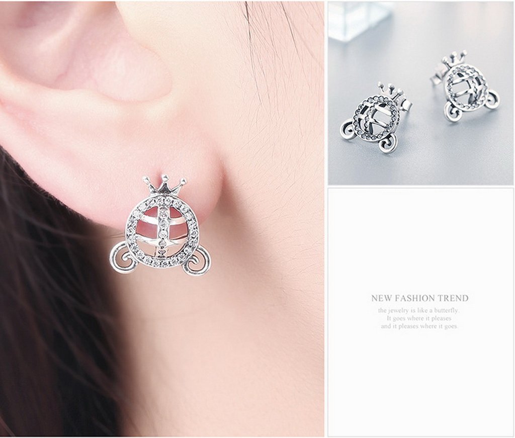 PAHALA 925 Sterling Silver Princess With Crystals Party Wedding Stud Earring