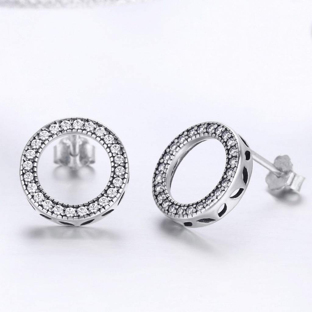 PAHALA 925 Sterling Silver Luminous Round Circle With Crystals Stud Earrings