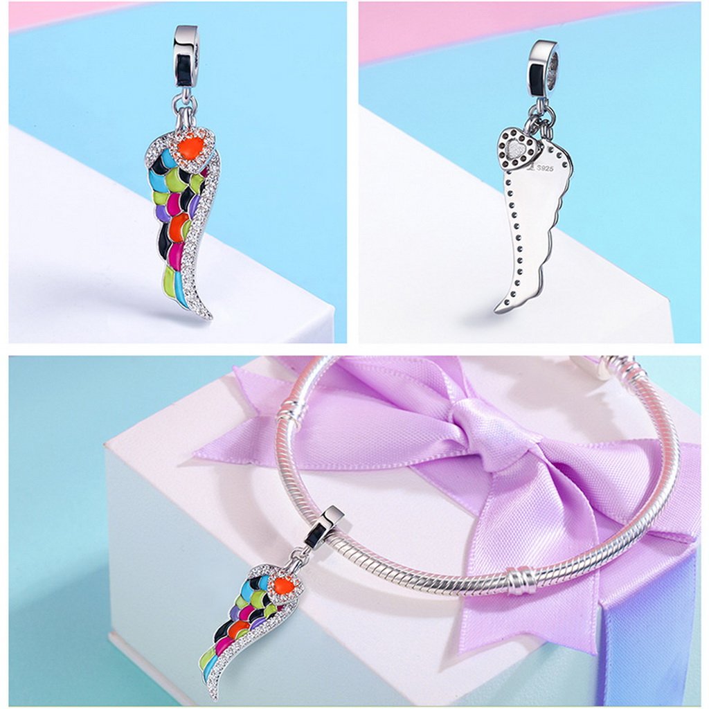 PAHALA 925 Sterling Silver Wing with Colorful Enamel Crystals Pendant Charm Bead