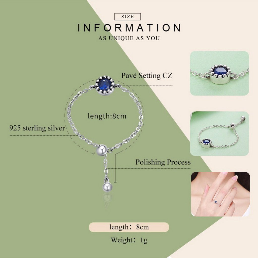 PAHALA 925 Strling Silver Luminous Blue Crystal Chain Weeding Party Band Ring