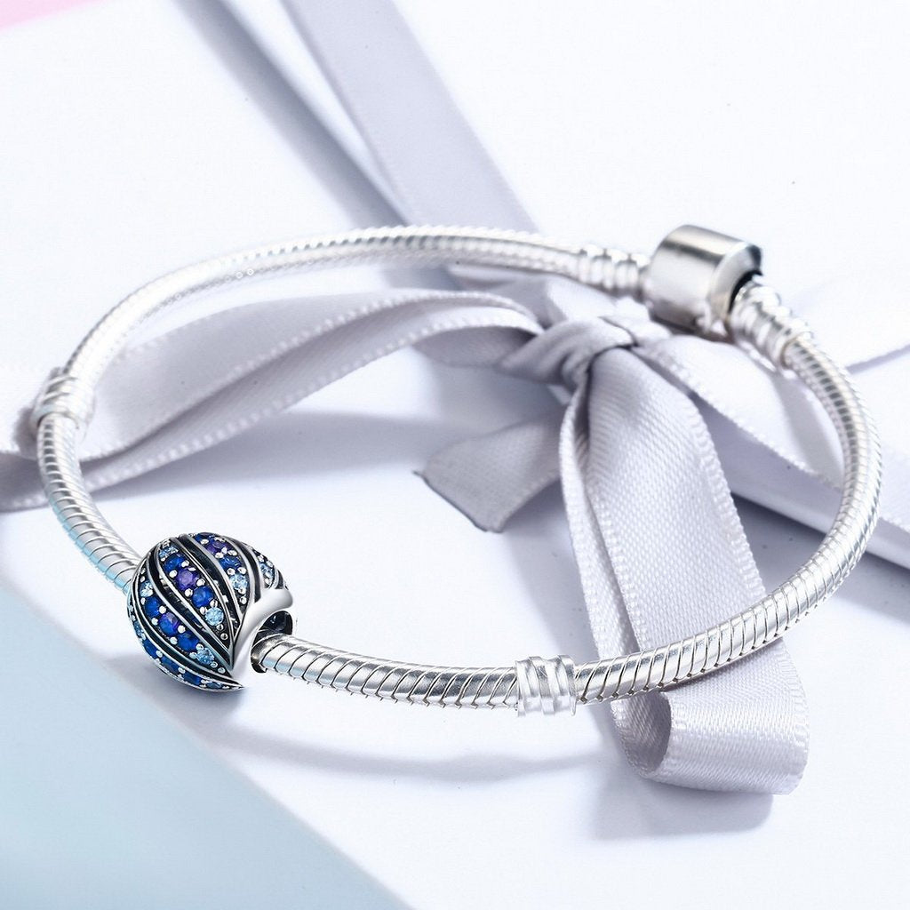 PAHALA 925 Sterling Silver Peacock Blue Crystals Charm Bead