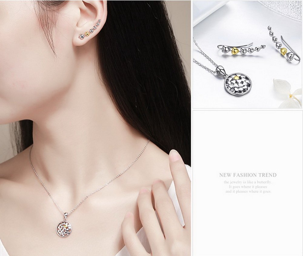 PAHALA 925 Sterling Silver Love Flowers Clear CZ Pendant Necklace