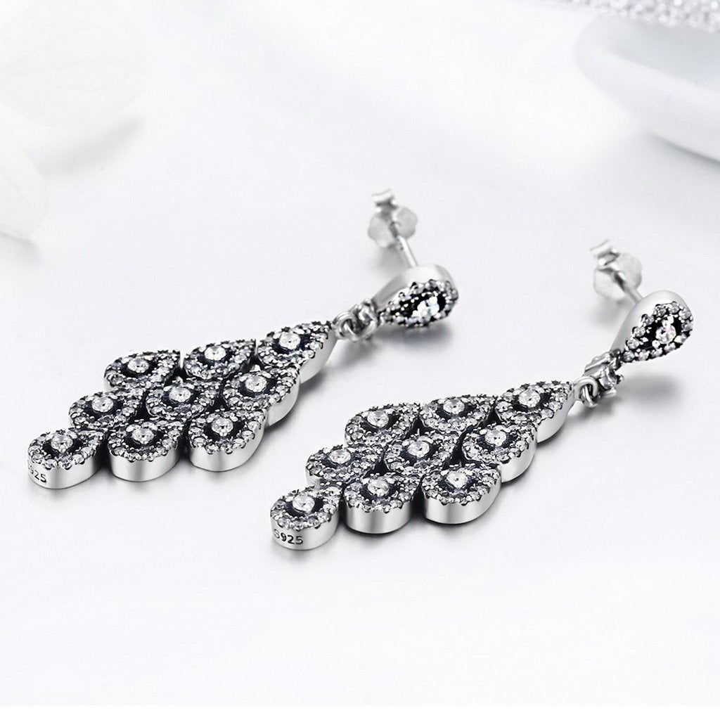 PAHALA 925 Sterling Silver Cascading Glamour With Crystals Long Drop Earrings