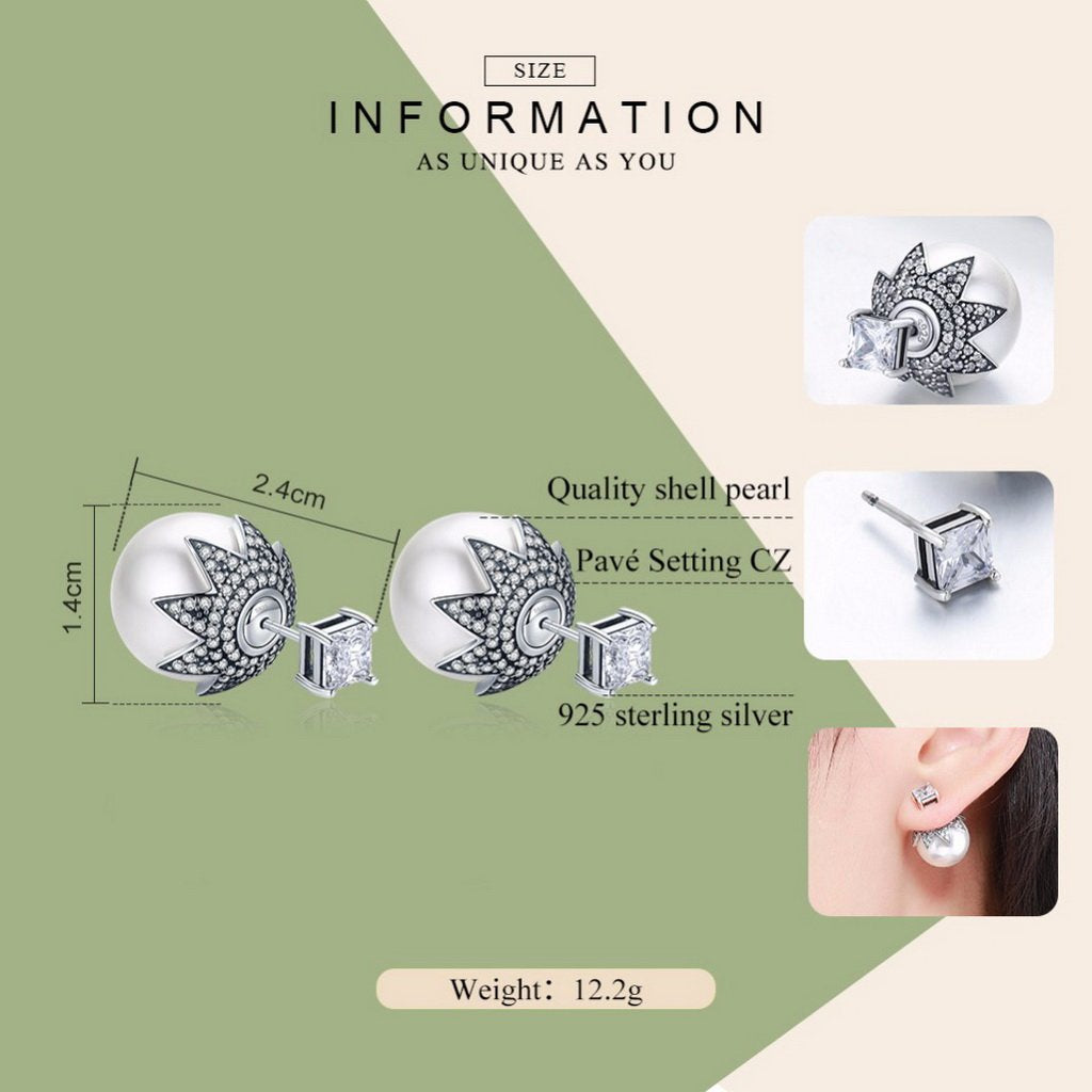 PAHALA 925 Sterling Silver Double Side Ball Crystal Stud Earrings