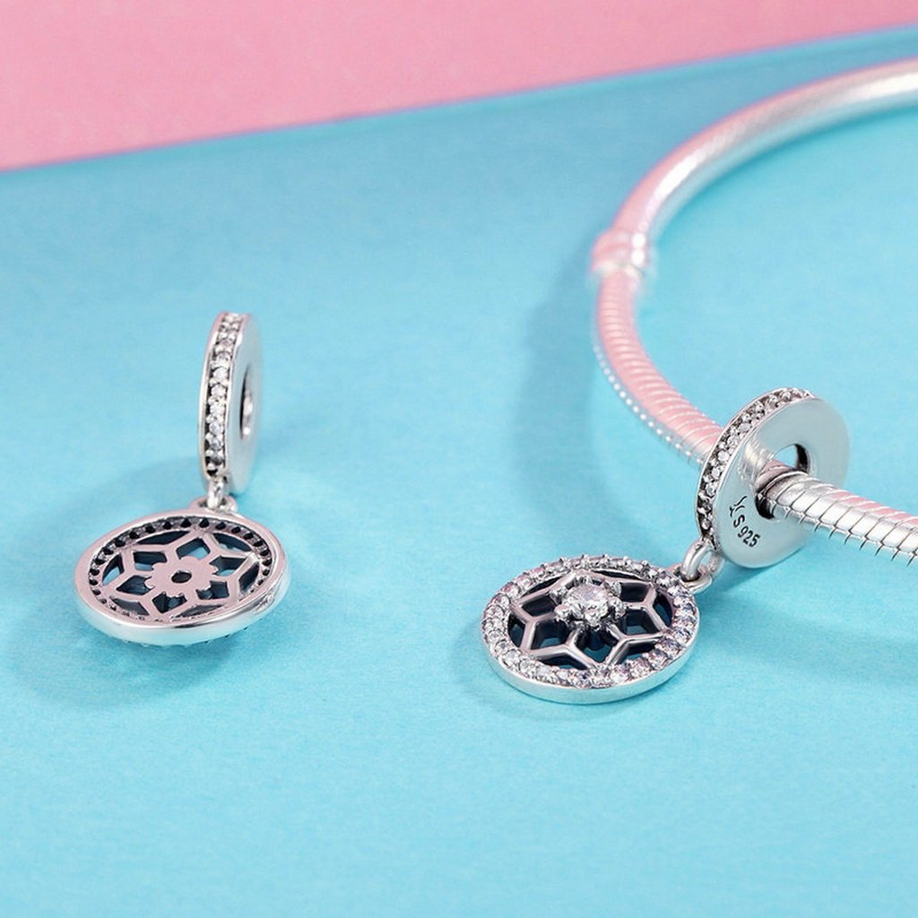 PAHALA 925 Sterling Silver Snowflake Flower with Crystal Charm Bead Fit Bracelet