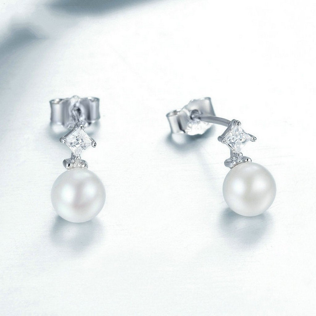 PAHALA 925 Sterling Silver Droplet Crystal With Pearl Party Wedding Stud Earrings