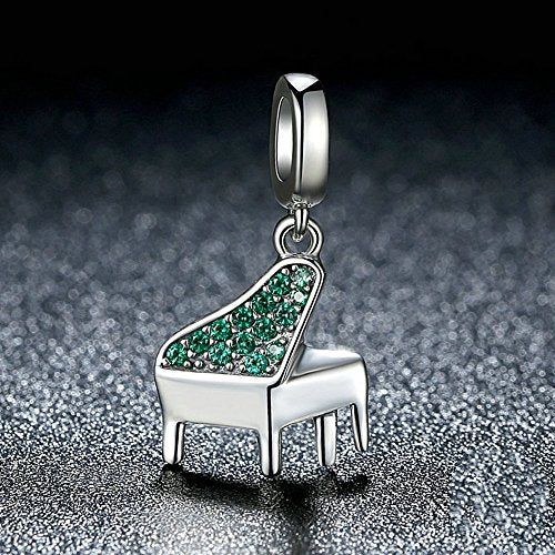 PAHALA 925 Strling Silver Green Crystals Piano Charms Pendant Fit Bracelets Necklace