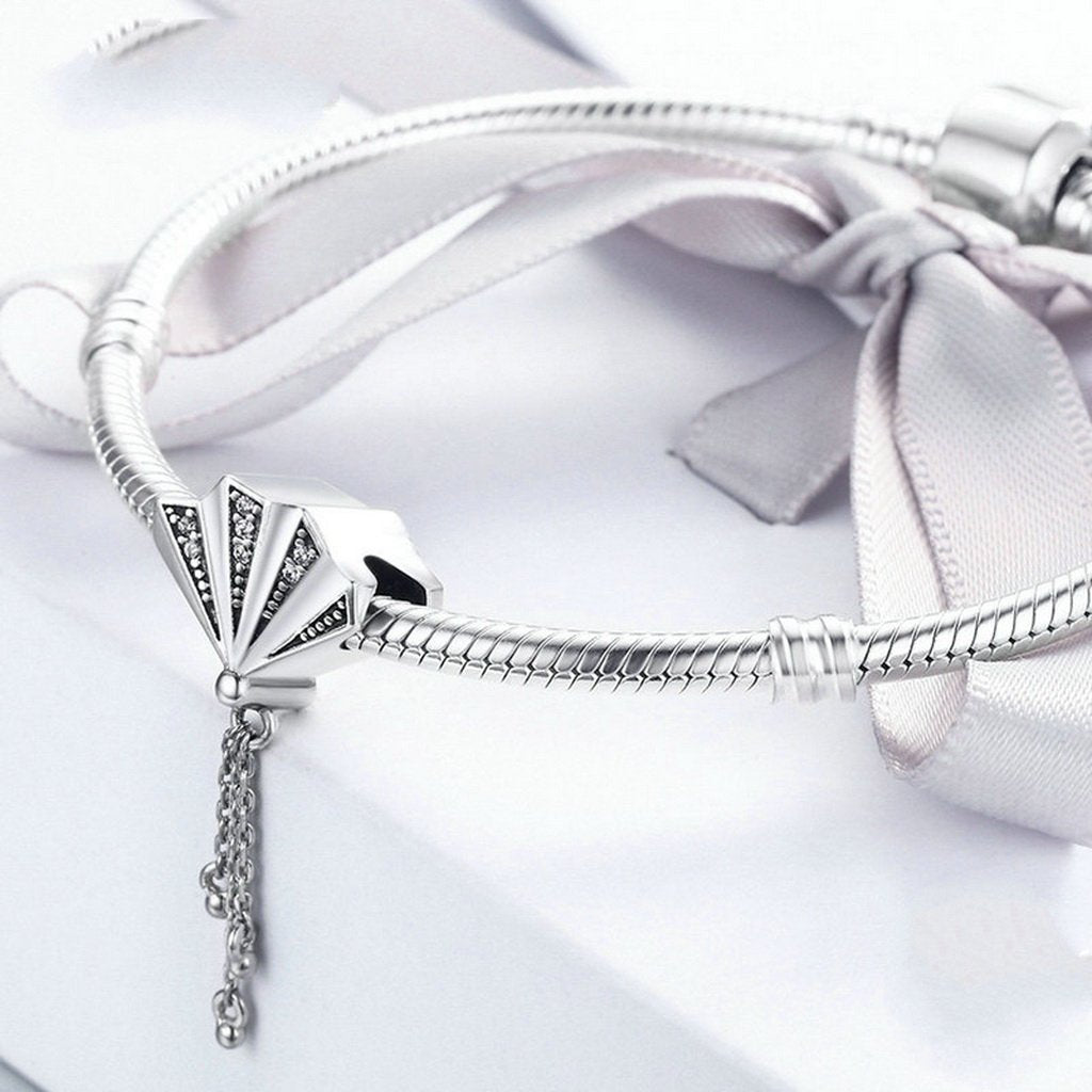 PAHALA 925 Sterling Silver Fan Melody with Crystals Charms Fit Bracelets Necklace