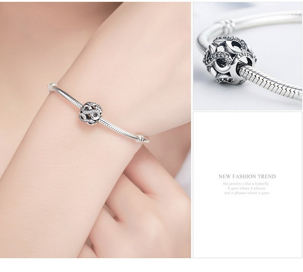 PAHALA 925 Strling Silver Infinite Love with Crystals Charms Fit Bracelets Necklace