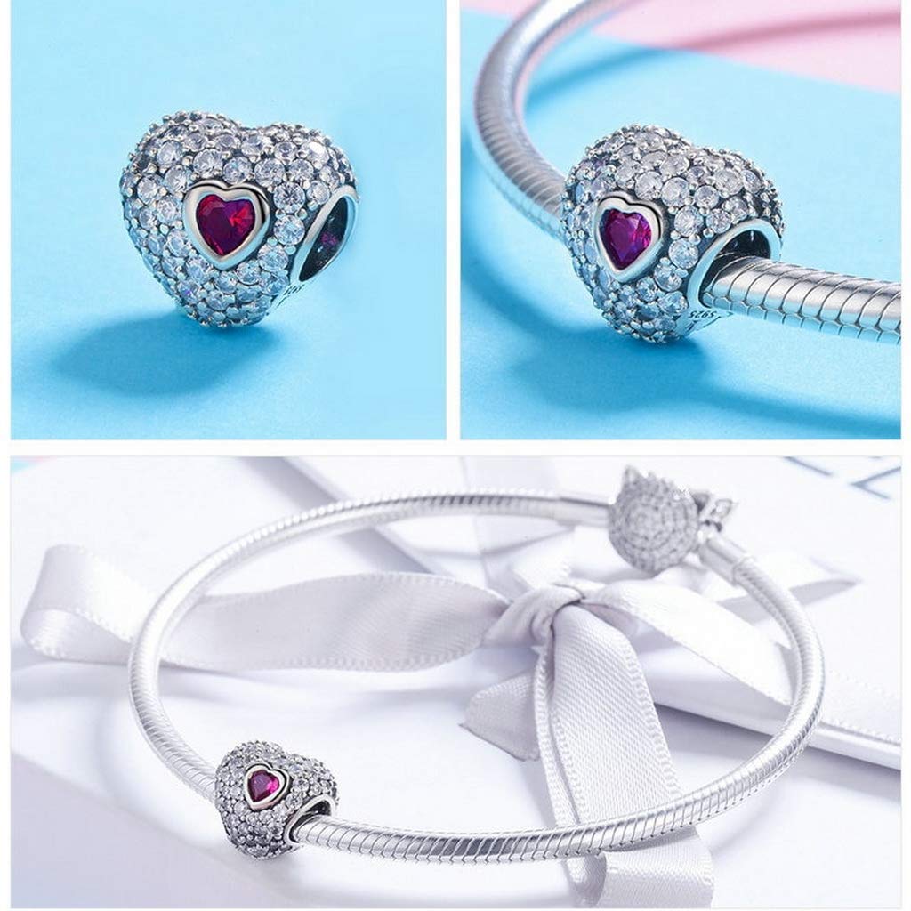 PAHALA 925 Strling Silver Only You Red Heart with Crystals Charms Charm