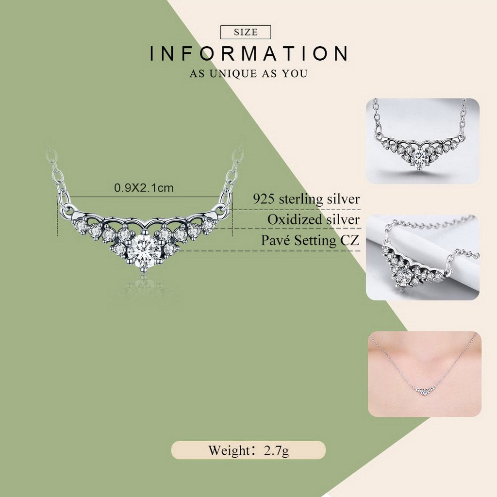 PAHALA 925 Sterling Silver Fairytale Tiara with Crystals Clear CZ Pendant Necklace