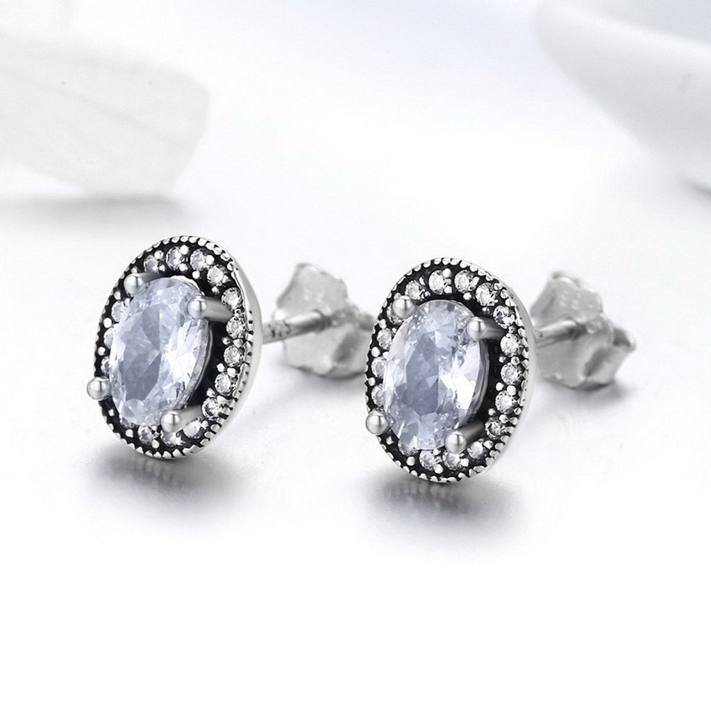 PAHALA 925 Sterling Silver Love Round With Crystals Stud Earrings