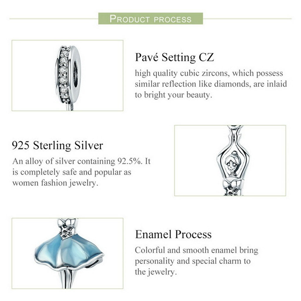 PAHALA 925 Sterling Silver Ballet Girl with Crystals Pendant Charm Bead