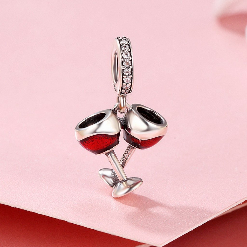 PAHALA 925 Sterling Silver Love Couple Beer Red Enamel Charm Bead