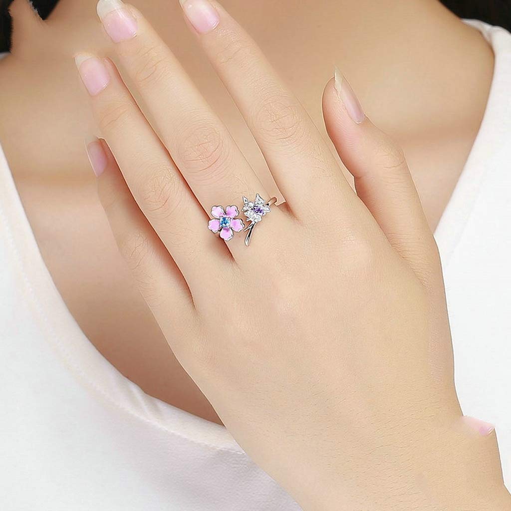 PAHALA 925 Strling Silver Lovely Butterfly Pink Flower Crystals Finger Weeding Party Ring