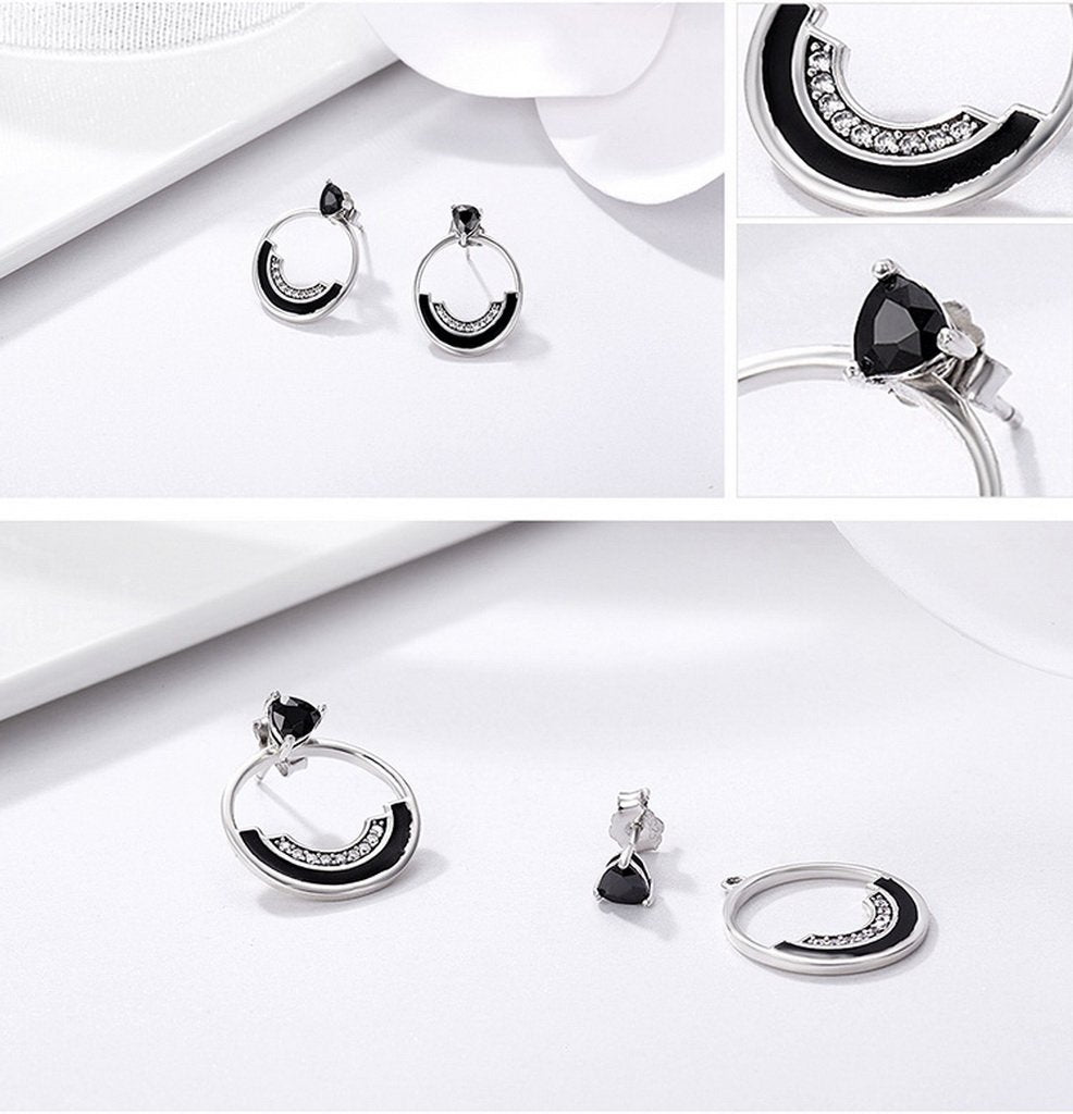 PAHALA 925 Sterling Interlink Circle With Crystals Party Wedding Stud Earrings